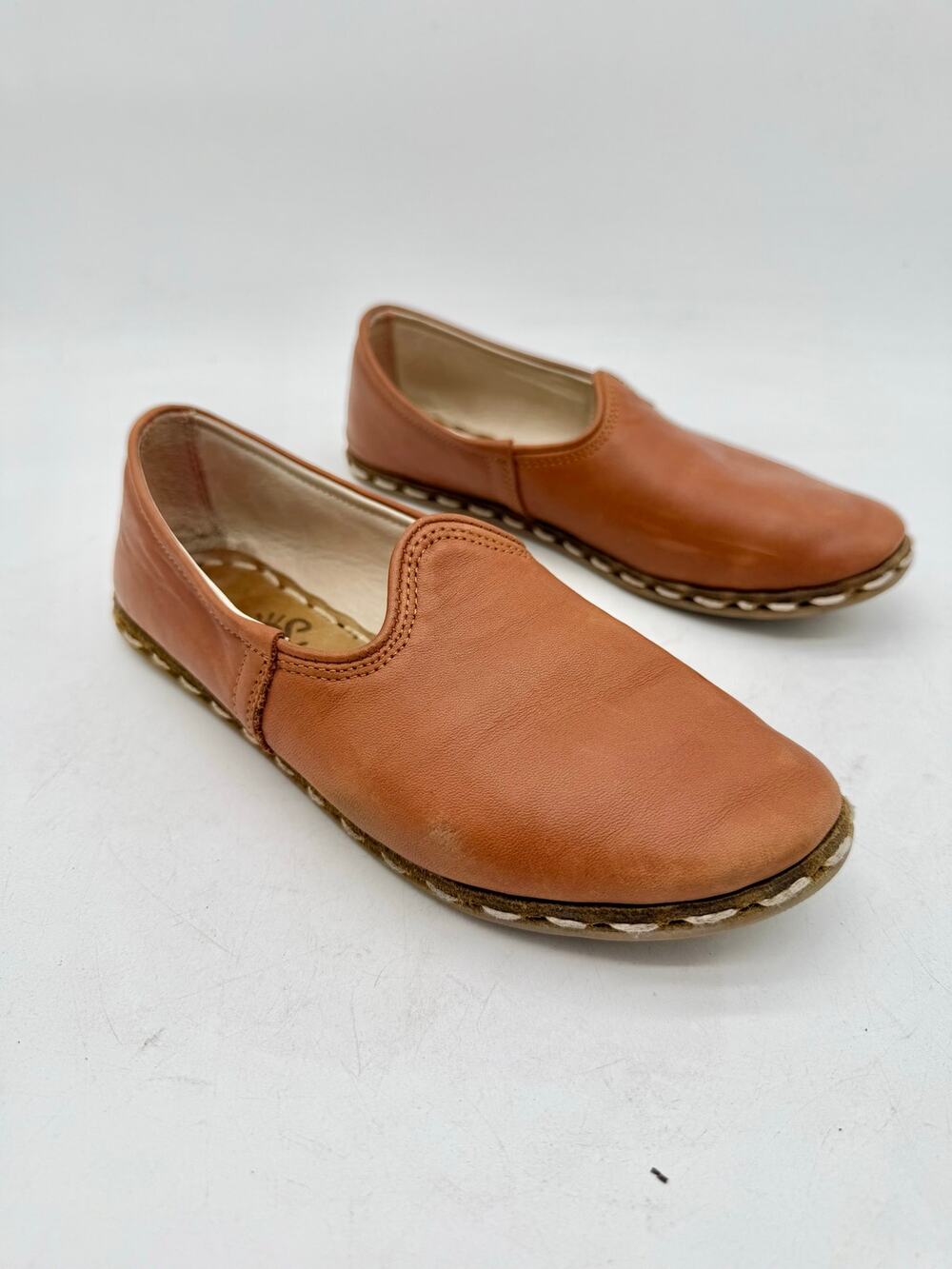 Sabah Fort Worth Brown Leather Slip On Shoes Women 36 US 5-5.5 Handmade Turkey